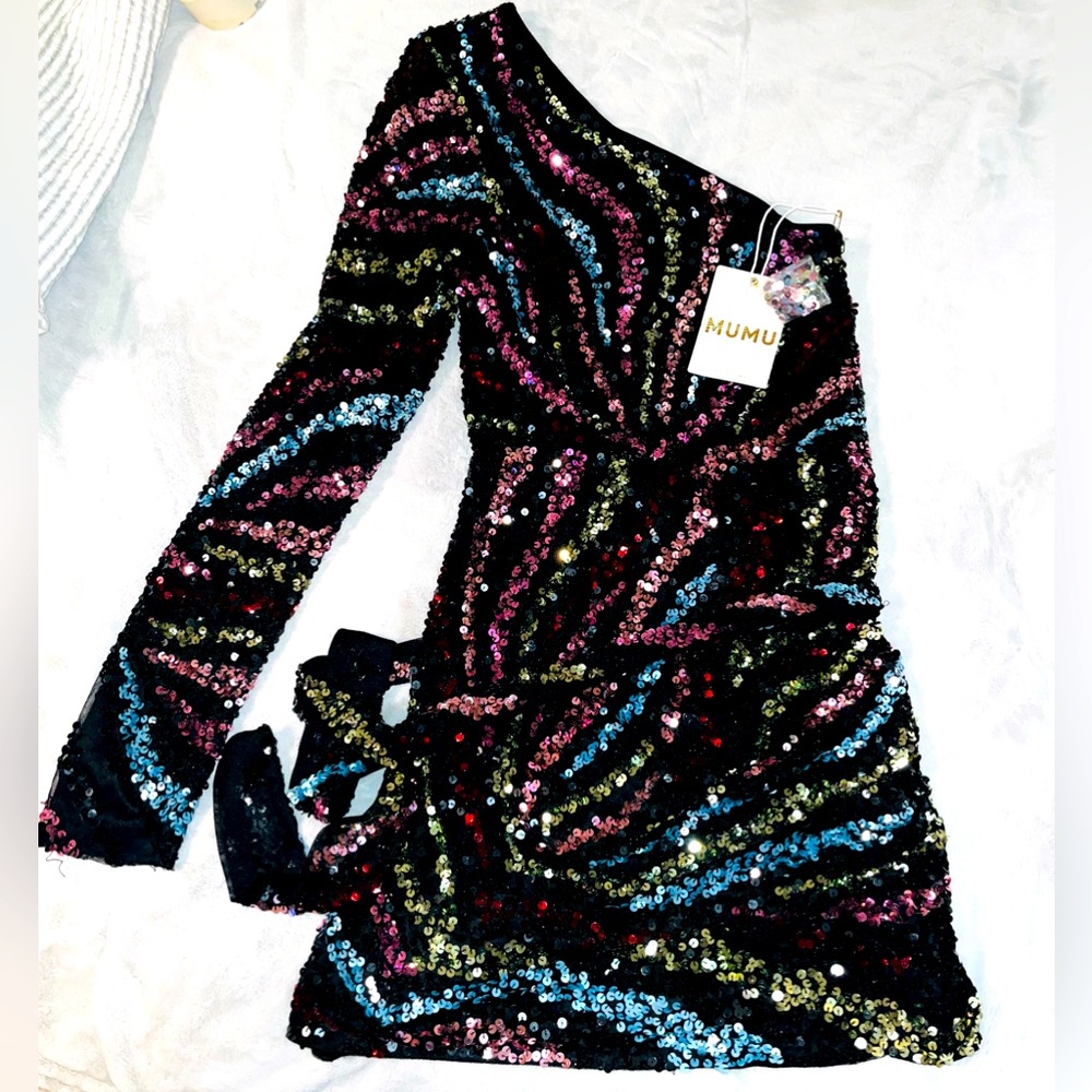 MUMU Sequined One Sleeve Dress NEW!! - Picture 4 of 12